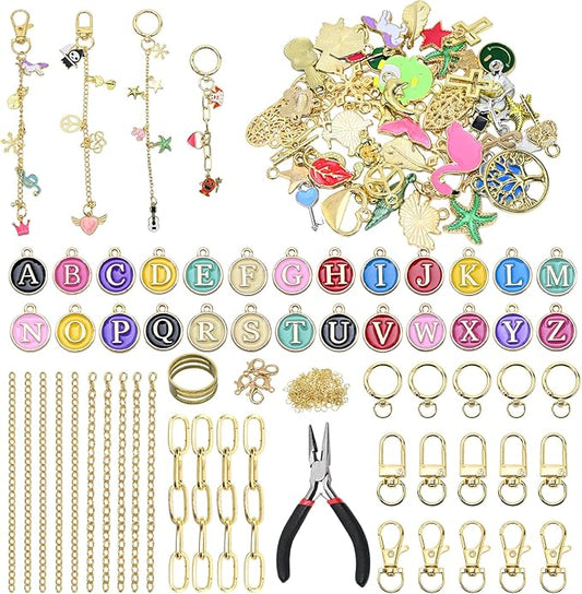 GDGJWL 263-Piece Lip Gloss Keychain Kit, DIY Craft Supplies with Charms, Keychain Hooks, Jump Rings, Lobster Clasps, Chains & Tools, Jewelry Making Kit for Custom Keychains, Bags, and Gifts