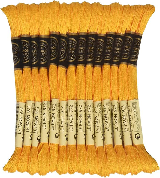 LE PAON Embroidery Floss, 14-Pack Six Strands 100% Long Staple Cotton Embroidery Thread, 8.7-Yard，Color Number：972, Deep Canary