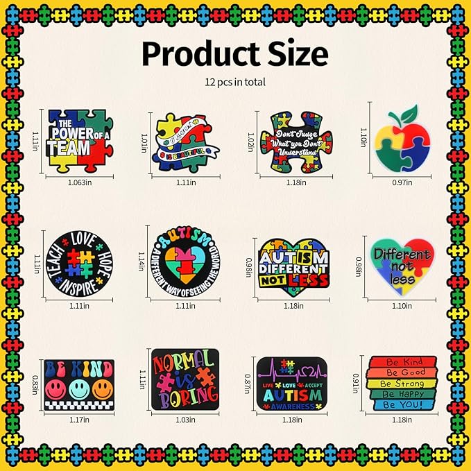 12pcs Autism Silicone Focal Beads, Focal Beads for Pens，Keychain Making, Bracelet, Necklace Crafts, Bulk for DIY（Autism）