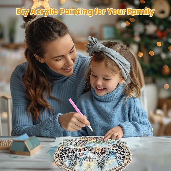 MOGTAA Christmas Diamond Art Hanging Kits for Adults Kids, Winter Landscape Diamond Art Suncatchers, 5D Special Shape Diamond Painting Window Pendant Kit for Home Garden Wall Decor