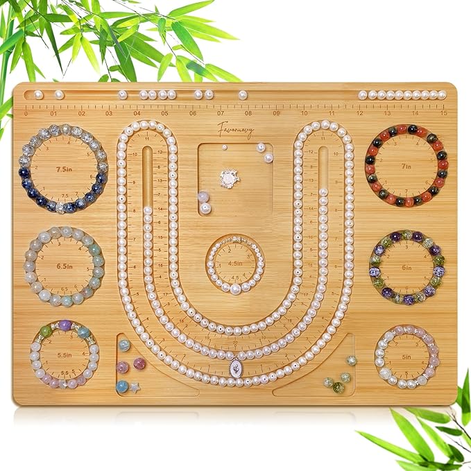 Favonuovy Bead Boards for Jewelry Making Bamboo Bracelet Measurement Board 4.5" 5" 5.5" 6" 6.5" 7" 7.5" All in Inches Beading & Jewelry Making Trays Mats Wooden Bracelets and Necklace Design Board