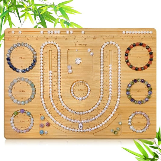 Favonuovy Bead Boards for Jewelry Making Bamboo Bracelet Measurement Board 4.5" 5" 5.5" 6" 6.5" 7" 7.5" All in Inches Beading & Jewelry Making Trays Mats Wooden Bracelets and Necklace Design Board