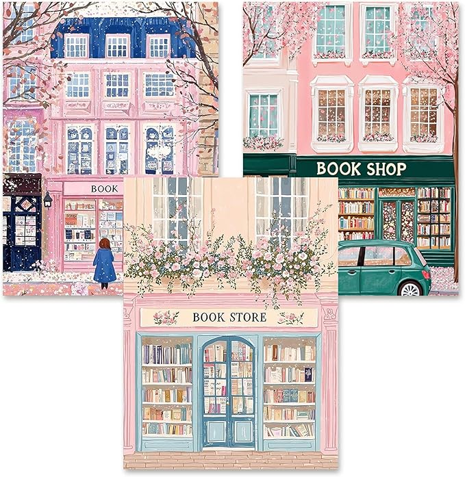 ARPADAMO 3 Pcs Diamond Art Kits for Adults,5D Pink Book shop Diamond Painting DIY books Diamond Art Diamond Painting Kits for Adult,Round Full Drill Diamonds, Diamond Art Kits for Home Decor-12x16inch
