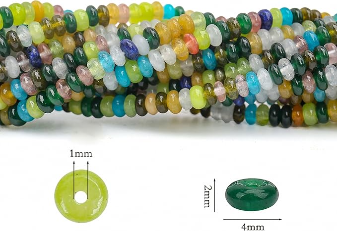 2 Strands (300PCs) Mix Color Rondelle Beads, 2 * 4mm Gemstone Loose Spacer Abacus Disk Beads for DIY Bracelet Necklace Earrings Jewelry Making, Craft Supplies Beading Kit (Type 3)