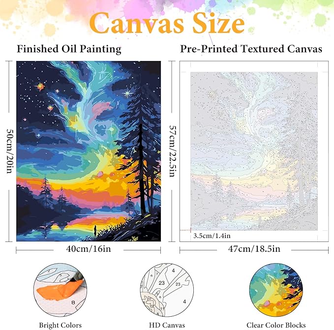 Okarina Paint by Numbers Kit for Adults Beginner Aurora, Adult Paint by Number Kits on Canvas, Starry Sky DIY Acrylic Oil Painting by Numbers for Adults, Perfect for Home Wall Decor 16X20 Inch