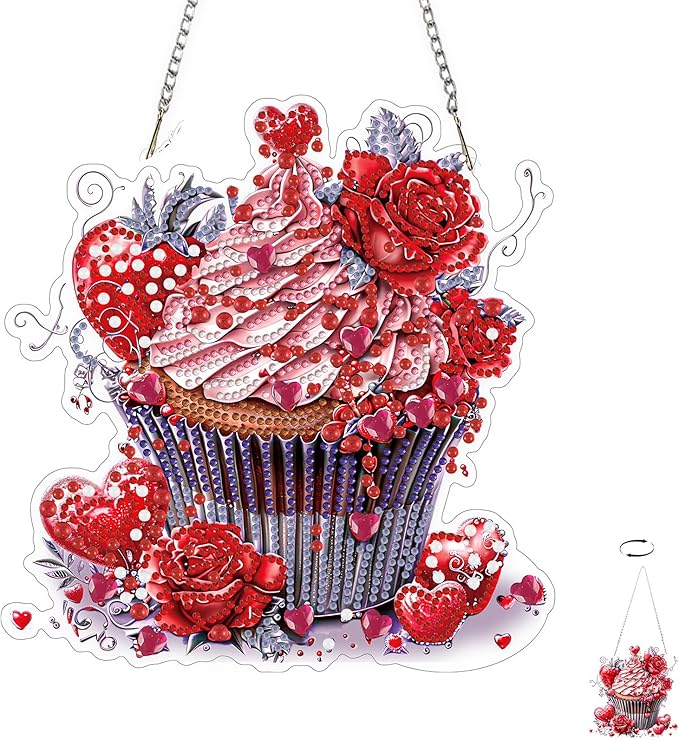 TOSTOG Strawberry Cupcakes Diamond Art Pendant Kits for Adult, Diamond Painting Hanging Kit for Beginners, 5D DIY Crafts Gem Art, Waterproof Full Accessories for Home Decor Idea 20 * 20 cm/8 * 8 in