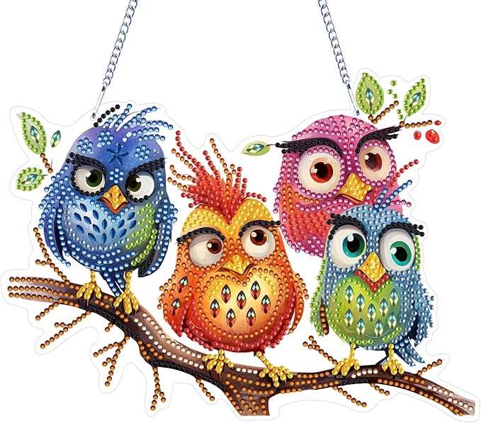 VODAPYC Bird Diamond Art Hanging Kits for Adults, DIY Double Sided Special Shaped Diamond Painting Window Pendant Ornament for Home Decor(Abstractly Bird-3)