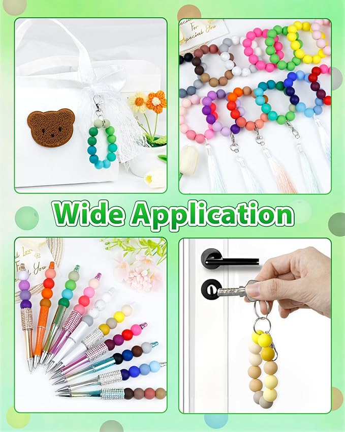 160pcs fiveizero 15mm silicone beads for keychain making - mixed color round rubber beads bulk, diy craft supplies for bracelets necklaces pens(green)