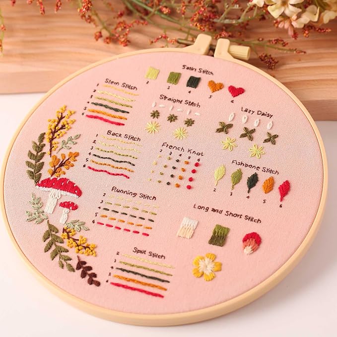 harimau 4p beginner embroidery kit,natural landscape pattern,cross stitch kits, including stamped embroidery cloth with 2 embroidery hoops, multicolor color threads for embroidery kits