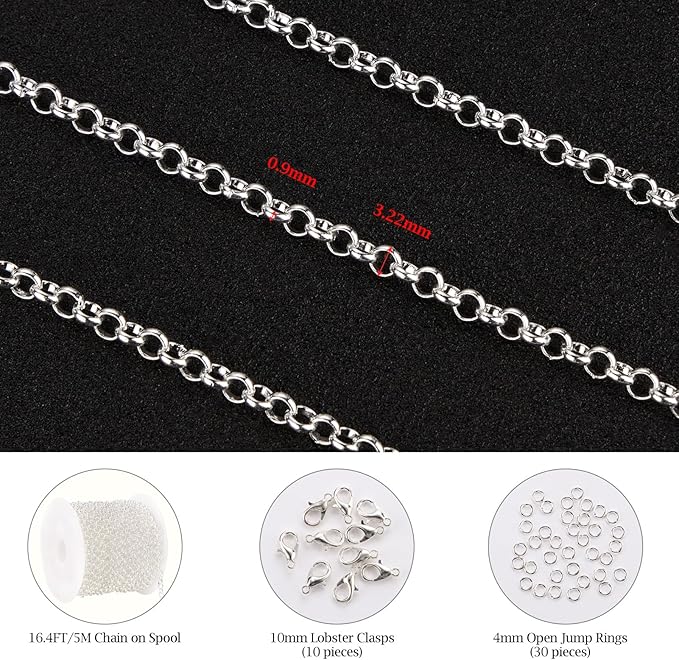 KYUNHOO 5 Meters Small Circle Chain for Jewelry Making Silver Plated Necklace Chains Bulk with Jewelry Connectors for Handcraft DIY