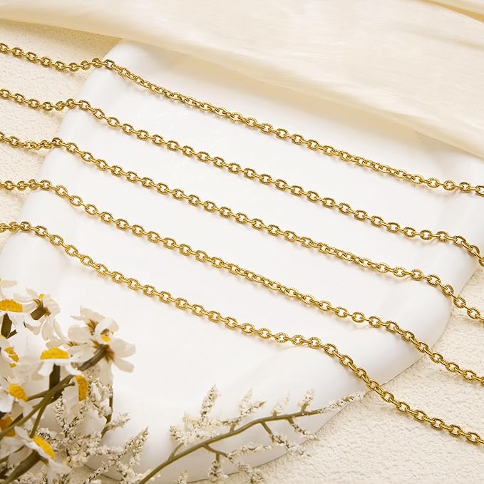 YOUBEIYEE 5 Meters Embossed Oval Jewelry Chains Bulk Gold Plated Stainless Steel Chain for Jewelry Making
