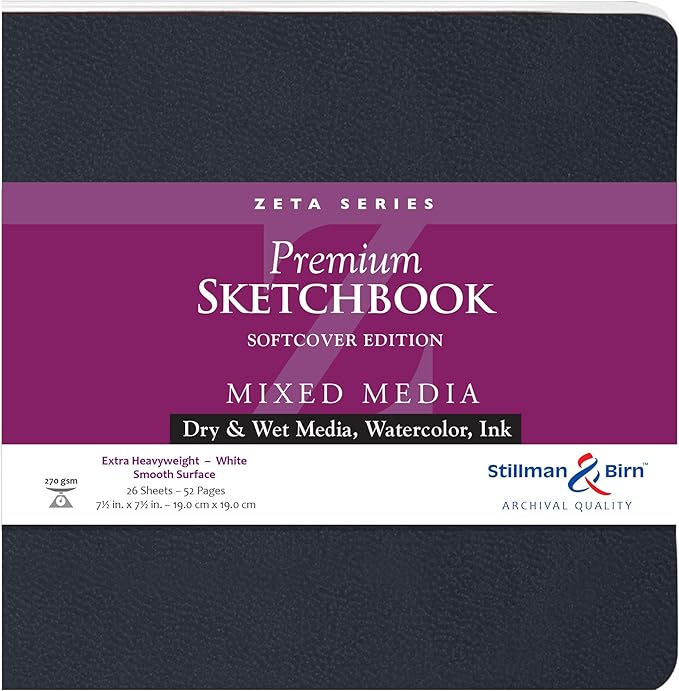 Stillman & Birn Zeta Series Softcover Sketchbook, 7.5" x 7.5", 270 gsm (Extra Heavyweight), White Paper, Smooth Surface