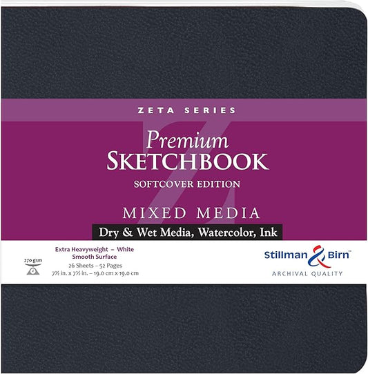 Stillman & Birn Zeta Series Softcover Sketchbook, 7.5" x 7.5", 270 gsm (Extra Heavyweight), White Paper, Smooth Surface