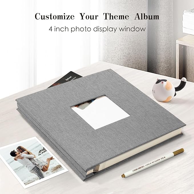 Spbapr Large Photo Album Self Adhesive 60 Pages Linen cover DIY Magnetic Scrapbook album with A Metal Pen Hold 3x5 4x6 5x7 6x8 8x10 Pictures Grey