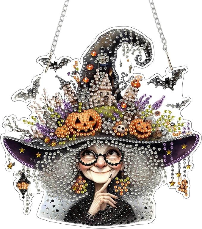 SENQAO Grandma Diamond Art Hanging Kits for Adults Kids, Acrylic Diamonds Painting Pendant Board Kits Halloween, Diamond Art Painting Window Pendants Home Garden Wall Hanging Kits Hanging Ornament