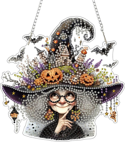 SENQAO Grandma Diamond Art Hanging Kits for Adults Kids, Acrylic Diamonds Painting Pendant Board Kits Halloween, Diamond Art Painting Window Pendants Home Garden Wall Hanging Kits Hanging Ornament