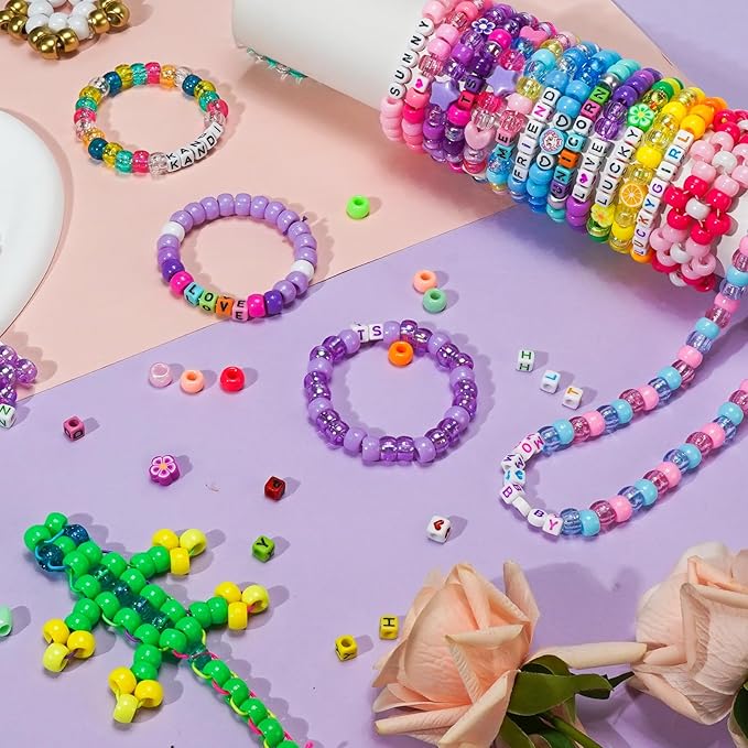 Gionlion 96 Colors 3550 Pcs Pony Beads Bracelet Making Kit, 5 Boxes Friendship Bracelet Kit with Letter Beads 6x9mm Rainbow Kandi Bead for Bracelets Jewelry Keychain Making Kit, Crafts Gifts