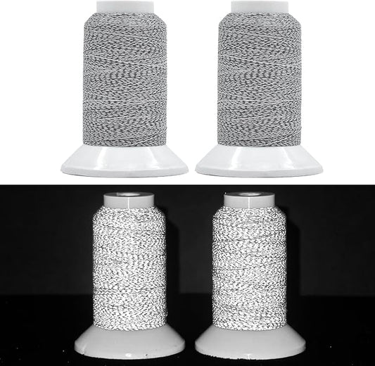 Reflective Embroidery Machine Thread Kit Improved Visibility, 2 Spools Sewing Polyester Thread 200M(218Yds) Each Spool Ideal for Home Machine & Hand Embroidery and Sewing Supplies (Gray)