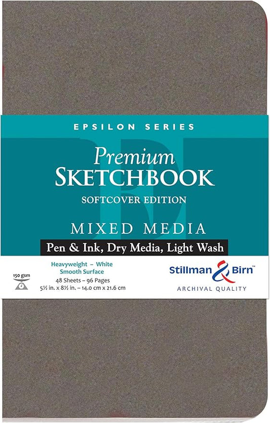 Stillman & Birn Epsilon Series Softcover Sketchbook, 5.5" x 8.5", 150 GSM (Heavyweight), White Paper, Smooth Surface