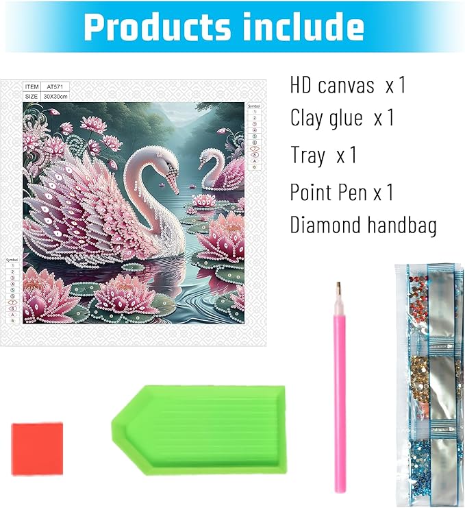 AiYuanzsh 5D Special Shape Diamond Art Kits for Beginners, Diamond Painting Kits for Adults, Crystal Rhinestones Diamond Painting for Home Wall Decoration Gift 12×12 inch/30×30 cm, Beautiful Swan