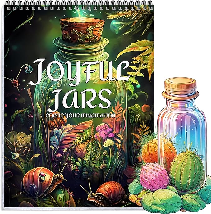 Coloring Book for Adults Relaxation, 24 Pages Adult Coloring Books for Women Stress Relief, Spiral Bound Coloring Books, Relaxing Gift for Women, Single-Sided Print Coloring Book of Joyful Jars