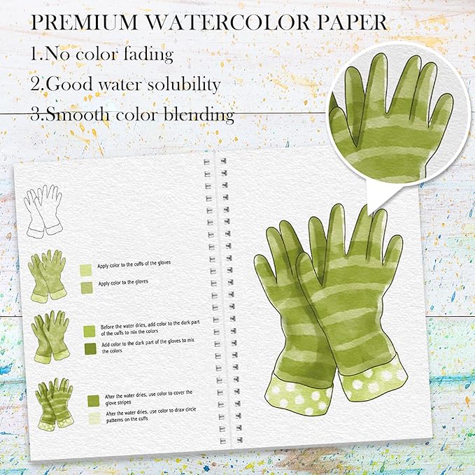 Watercolor Workbook, Watercolor Workbook Paint Book Beginner Friendly, 12 Different Patterns Stress-Relieving Art Crafts for Creative Exploration Gift for Women Adults Teens (Garden, 1)