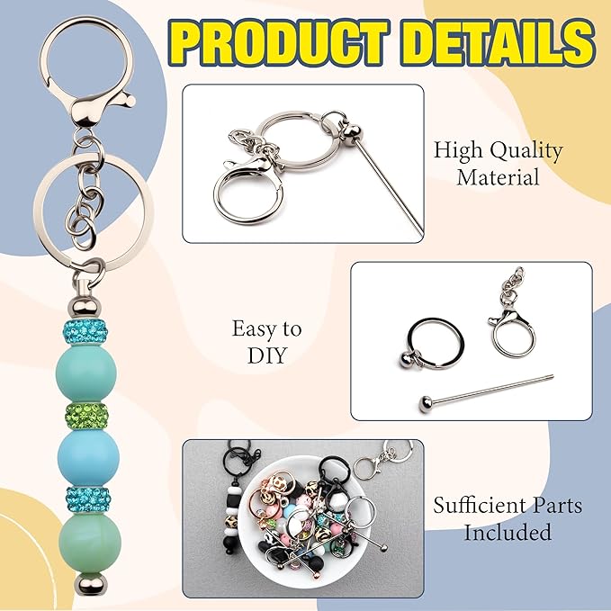 161pcs Beadable Keychains Set Bulk for Keychain Making Kit with Beadable Keychain Bar Silicone Beads Spacer Beads Gifts for Women Men DIY Crafts(Multicolor)