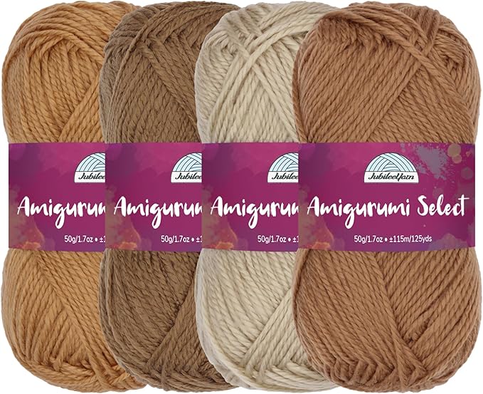 JubileeYarn Amigurumi Select Yarn - DK Acrylic - Shades of Brown - 4 Skeins
