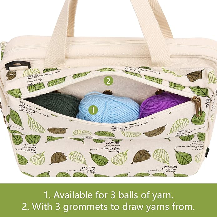 LAVIEVERT Knitting Tote Bag Yarn Storage Bag for Carrying Projects, Knitting Needles, Crochet Hooks and Other Accessories