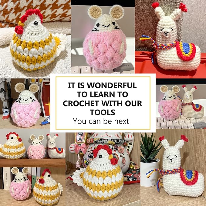 XSEINO Crochet Kit for Beginners - Crochet Start Kit with Step-by-Step Video Tutorials - Learn to Crochet Kits for Adults - Alpaca, Hamster, Chubby Chicken