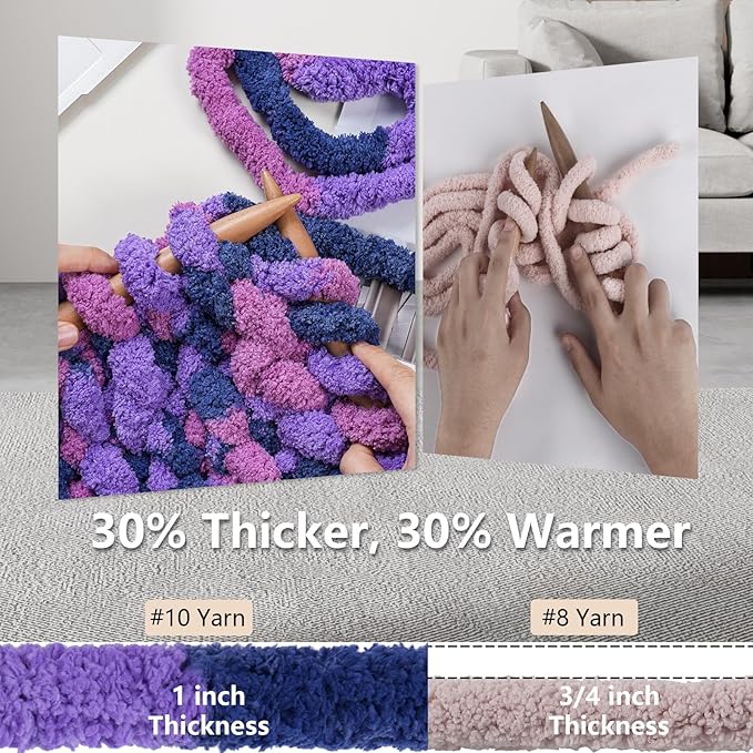 Chunky Yarn for Hand Knitting - #10 Chunky Chenille Blanket Yarn, Jumbo Big Thick Chunky Yarns for Crocheting, Tie Dye Bulky Knit Yarns, 8 Skein (25 yds 8 oz Each Skein), Multi Purple