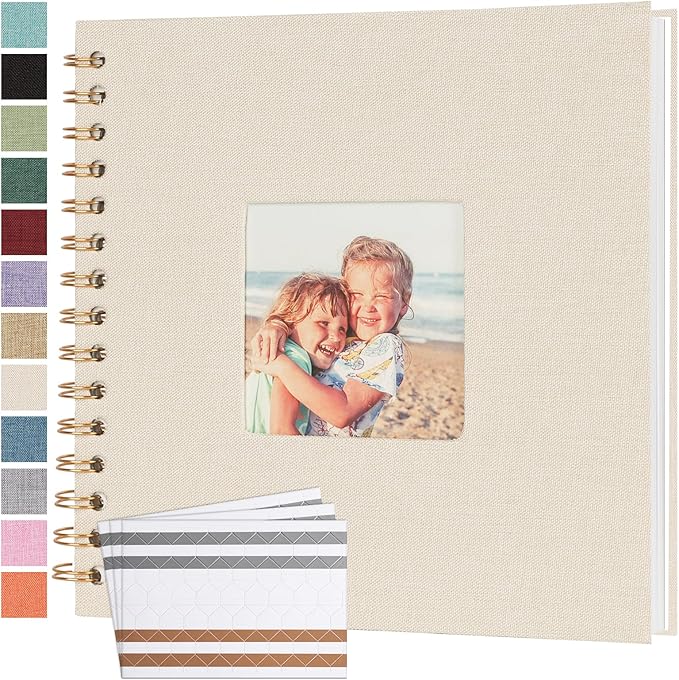 Scrapbook Photo Album 8x8 Inches 40 Pages Hardcover Kraft Paper Linen Cover Scrap Book Memory Book DIY Scrapbook Albums for Wedding Baby Boyfriend Travel Anniversary Family, Beige