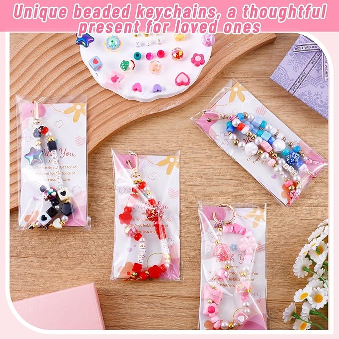 Wurosi 865 Pcs Bead Keychain Kit, DIY Bead Keychain Making Kit, Bag Charm Kit with Acrylic Heart Flower Alphabet Beads Key Chain Supplies for Jewerly Making Kit