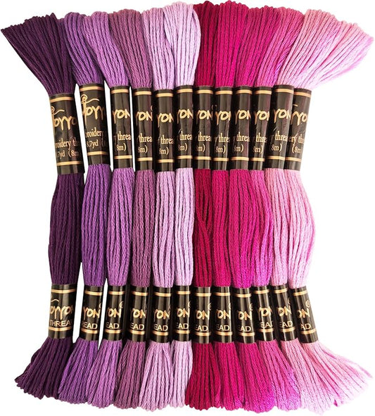 12 Skeins Embroidery Thread, 12 Colors Embroidery Floss Set, Cross-Stitch Threads for Hand Embroidery, String Art（Purple Series）