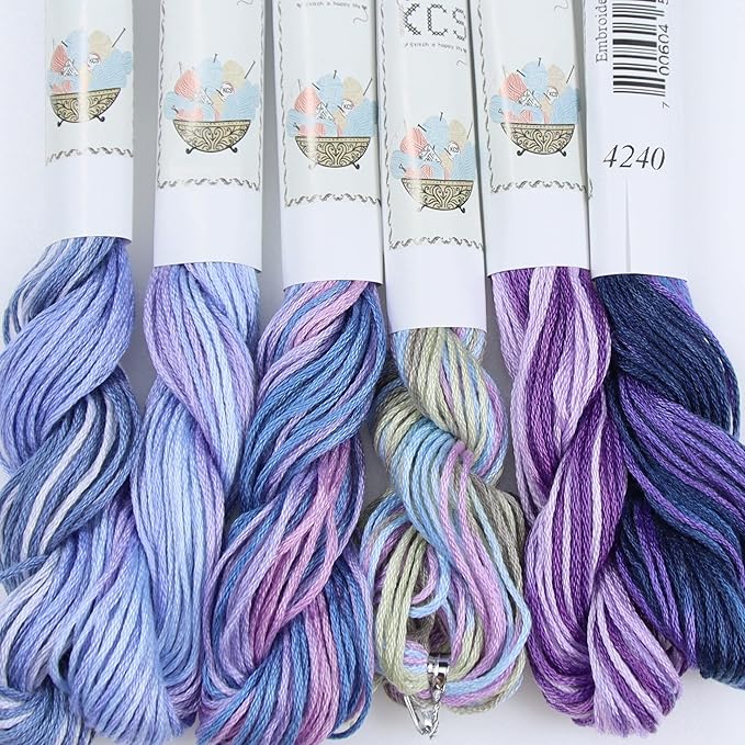 KCS Big skeins of 25 Meters Size 25 Color Variegated Cross Stitch Stranded Threads,6 skeins,20
