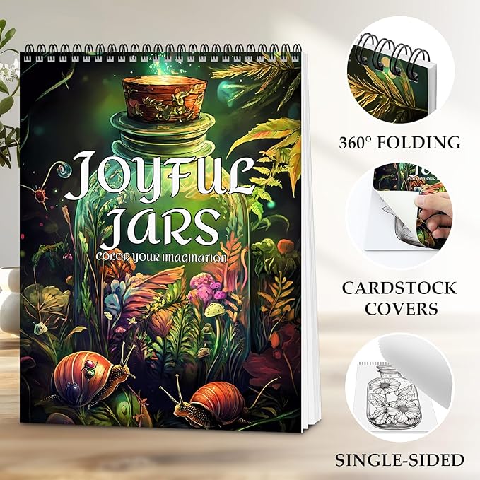 Coloring Book for Adults Relaxation, 24 Pages Adult Coloring Books for Women Stress Relief, Spiral Bound Coloring Books, Relaxing Gift for Women, Single-Sided Print Coloring Book of Joyful Jars
