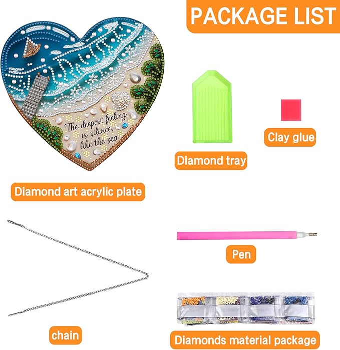 Ginfonr Diamond Painting Kits Hanging Pendant, Ocean Diamond Art Kits for Adults, Special Shaped Rhinestone Valentine's Day Diamond Art, Double Sided Hanging Kits for Garden Wall Window 8 x 8 inch