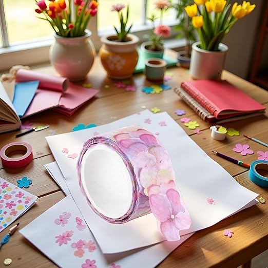 Colorful Floral Petal Washi Tape Set – Decorative Masking Tape for Scrapbooking, Journals, DIY Crafts, and School Office Supplies, Cute Flower Stickers, Adhesive Paper Tapes for Aesthetic