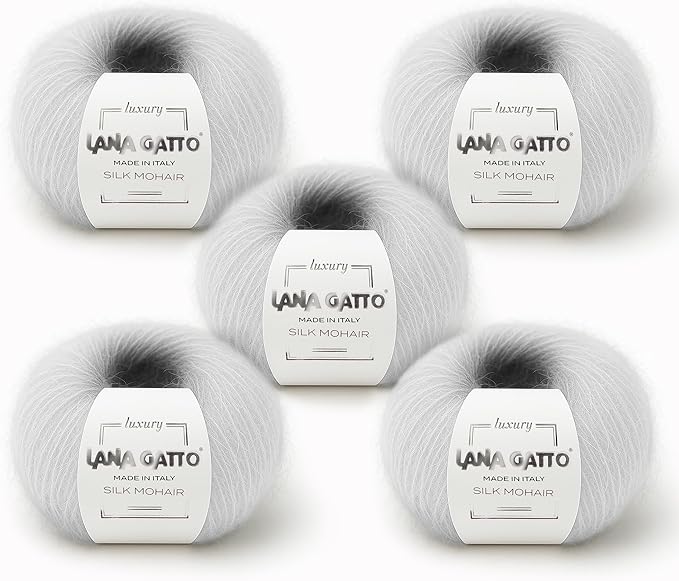 Silk Mohair Yarn for Knitting – Lace Weight Mohair Yarn with Silk, Made in Italy – White-6027, 5 Skeins