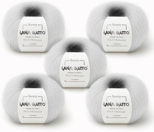 Silk Mohair Yarn for Knitting – Lace Weight Mohair Yarn with Silk, Made in Italy – White-6027, 5 Skeins