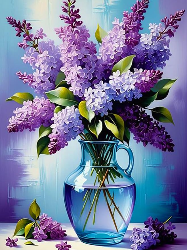 Axquilon Flower Diamond Arts Kits for Adults-Flowers Diamond Painting Kits for Adults, 5D Vase Diamond Art Kits, DIY Floral Gem Art DIY Crafts Kits Home Wall Decor Gifts 12x16 inch