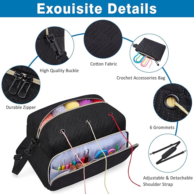 IBFUN Crochet Yarn Knitting Bag 2 Pcs Yarn Storage Organizer Crocheting Bags for Beginners with Shoulder Strap for Knit Accessories Needles Hooks