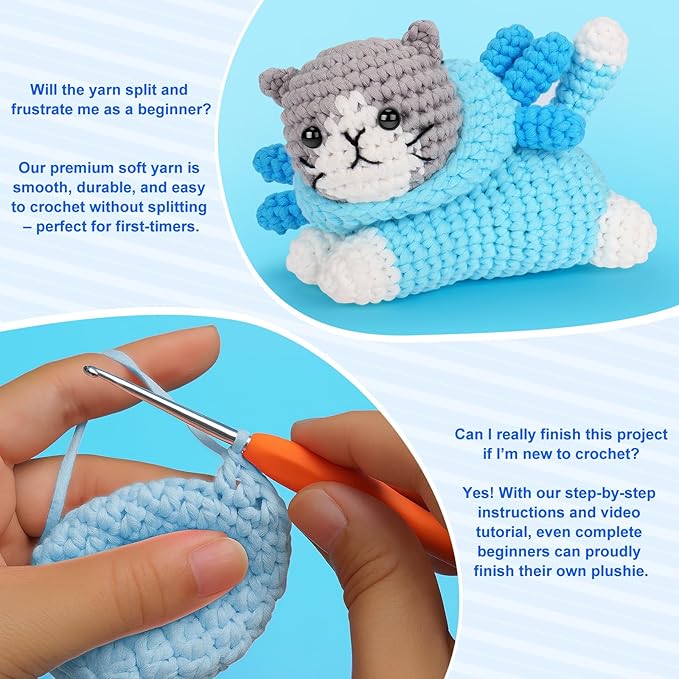 Crochet Kit for Beginners, Crochet Starter Kits for Adults Kids, Cat Dress in Axolotl Crochet Kit, Complete Crochet Animal Kit with Step-by-Step Video Tutorials, Gifts for Crocheting Lovers