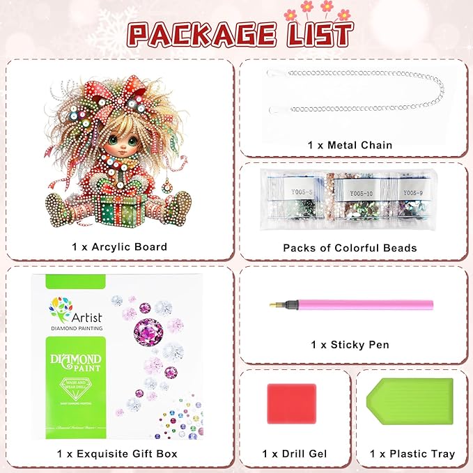 KEYIFA Christmas Diamond Painting Kit, DIY Cute Diamond Art for Adults, Diamonds Painting Pendant Special Shaped Rhinestone Window Hanging Ornaments Home Garden Wall Door Decoration, 20cm Width