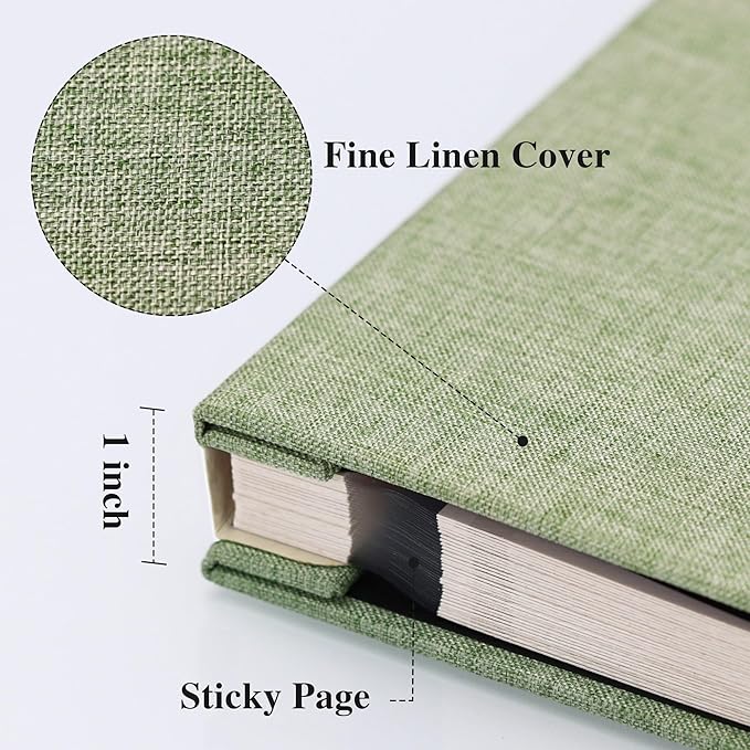 Vienrose Large Photo Album Self Adhesive for 4x6 8x10 10x12 Pictures Linen Scrapbook Album DIY 40 Blank Pages with A Metallic Pen