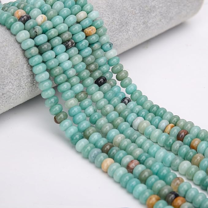 2 Strands (150PCs) Natural Amazonite Rondelle Beads, 5 * 8mm Gemstone Loose Spacer Abacus Disk Beads for DIY Bracelet Necklace Earrings Jewelry Making, Craft Supplies Beading Kit