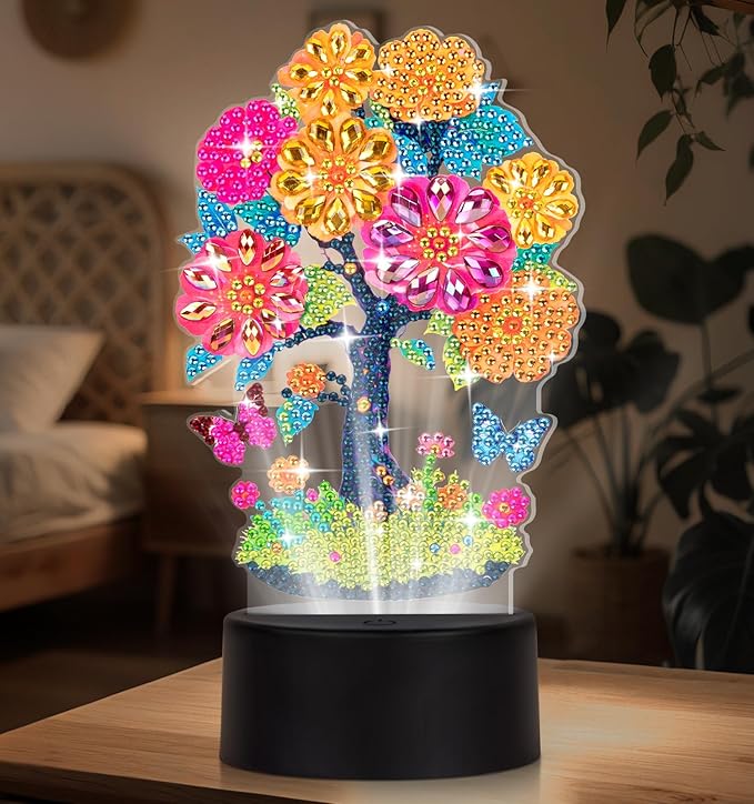ALKALO Diamond Painting Night Light, Diamond Painting Kits for Adults Desktop Ornaments for Table Tabletop Decor Diamond Art Accessories for Adult Beginner Touch Lamp for Bedrooms Living Room- Tree