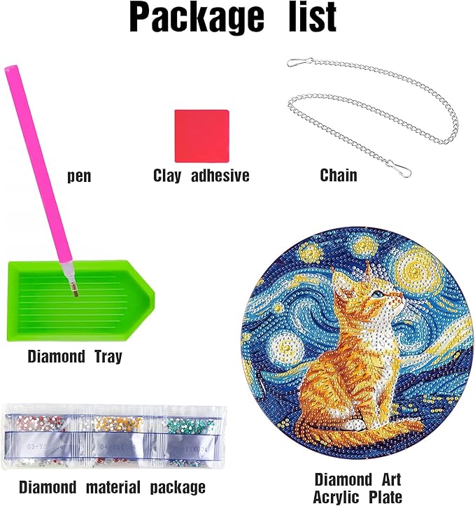 LOMSIOY Diamond Art Hanging Kit for Adult, Cat Front Door Sign Window Decor for Outdoor, Starry Night Double Sided Summer Decor Suncatcers for Porch, Hanging Pendants for Garden Wall （8x8 Inch