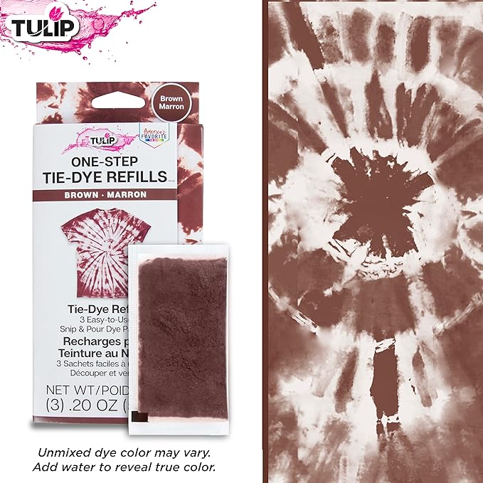 Tulip One-Step Tie-Dye Kit , 3 Fabric Dye Refill Packs, Packs, Brown