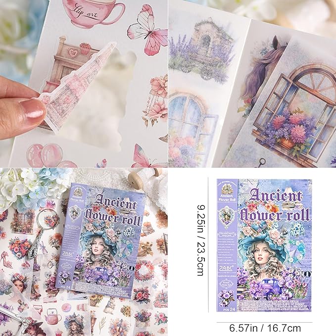 Aesthetic Washi Sticker Book,426pcs Scrapbook Stickers for Adults Pre-Cut Bullet Journal Stickers for Scrapbooking Supplies Vintage Ladies Flowers Sticker for Journaling Ephemera for Junk Journals